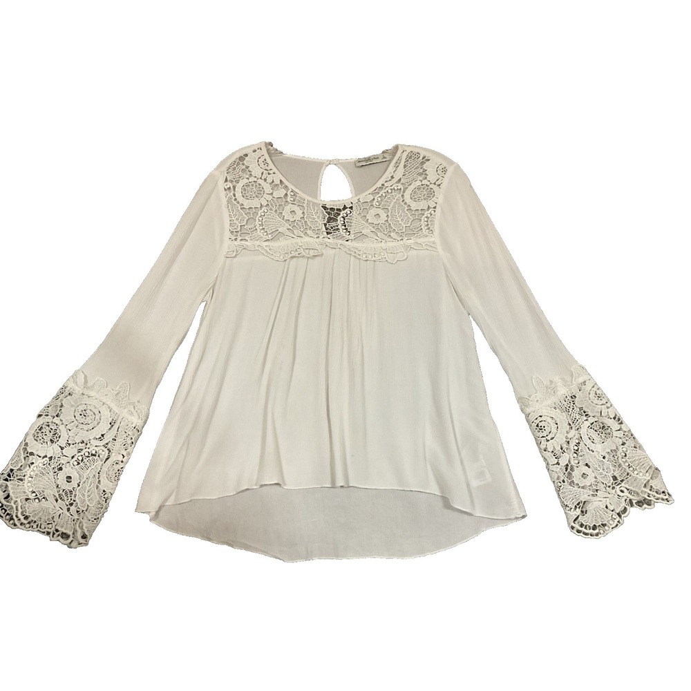 Abercrombie‎ & Fitch 2010s Coquette Boho Lace Top Fairy Bell Sleeve Lined Y2K